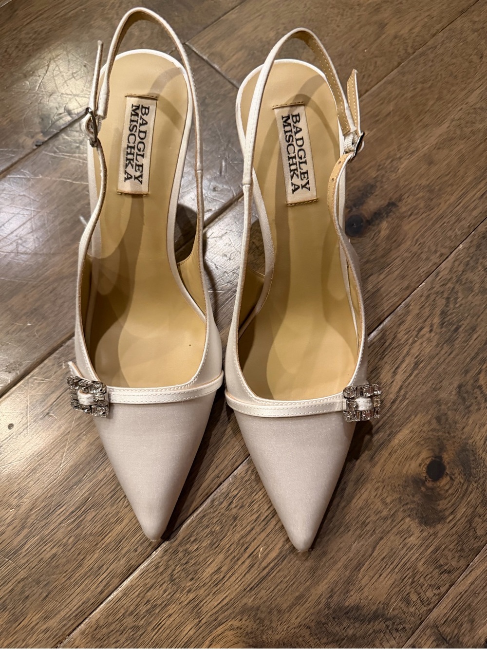 Badgley Mischka ANNMARIE - JEWELLED SLINGBACK POINTED TOE STILETTO PUMPS - WHITE - Picture 2 of 8